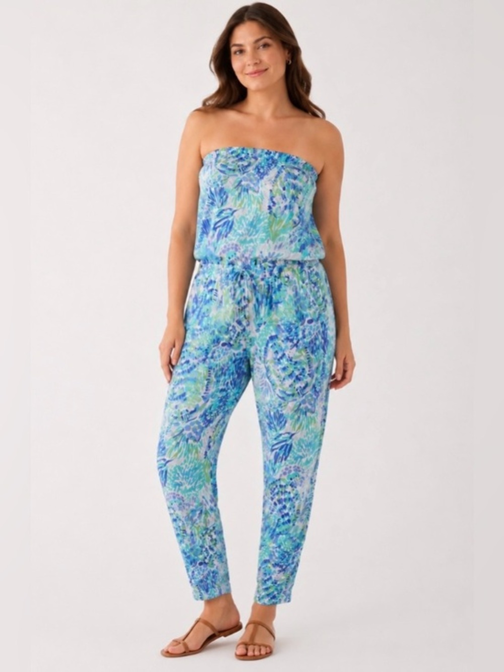Lilly Pulitzer Keely Strapless Jumpsuit, “Shell of the Party” Blue Pink, XL